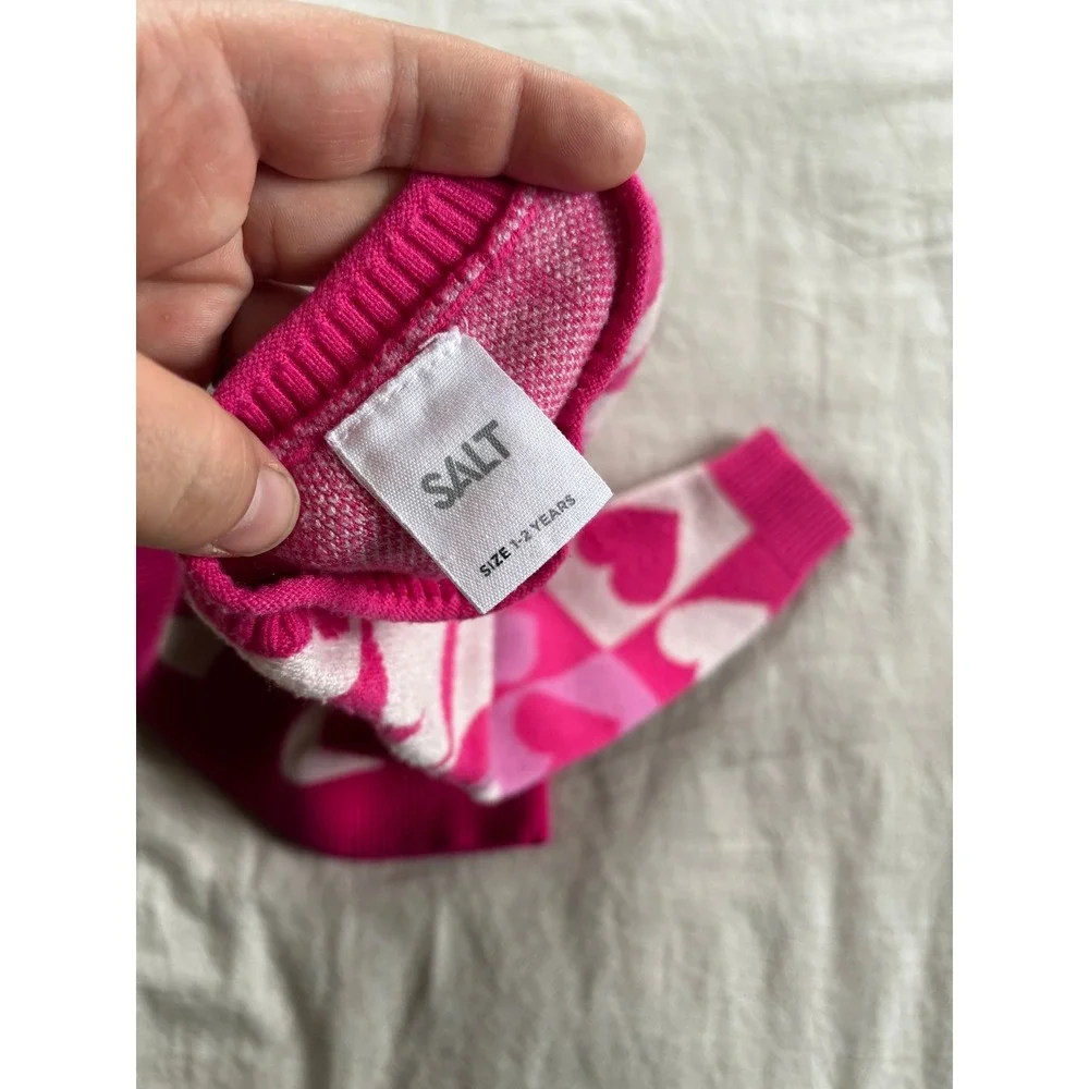 SALT‎ by Ideas Kids Pink Heart Checkerboard Knit Crewneck Sweater Size 1-2 Years